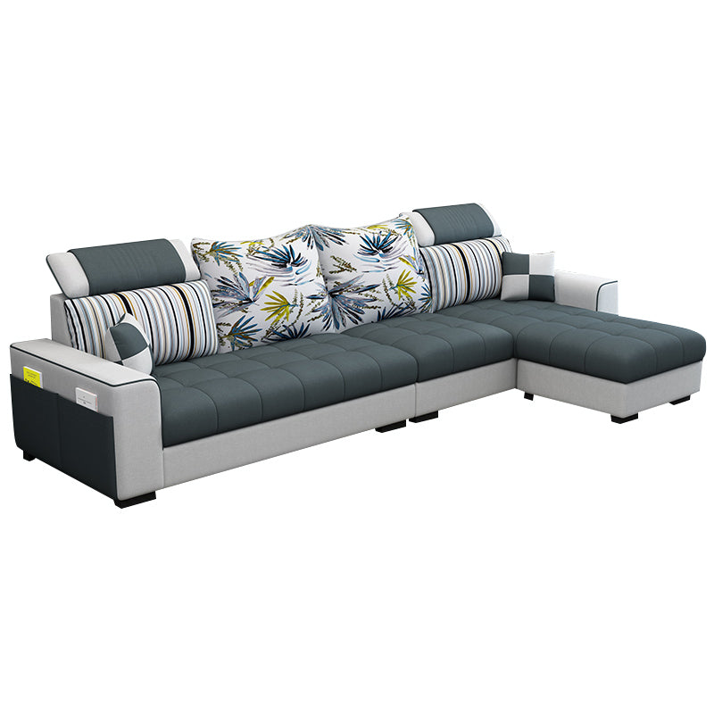 106.3"D x 57"W x 35.43"H Square Arm Sectionals, Modern High Back Sofa with Storage Dark Gray Cotton Blend Clearhalo 'furn' 'furn_sectionals' 'Furniture' 'furniture_sectionals' 'kitchen' 'kitchen_sectionals' 'Living Room Furniture' 'Sectionals' 4785133