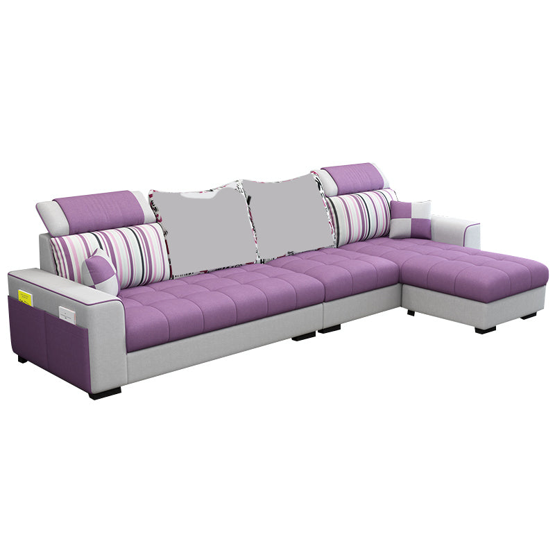 106.3"D x 57"W x 35.43"H Square Arm Sectionals, Modern High Back Sofa with Storage Purple Cotton Blend Clearhalo 'furn' 'furn_sectionals' 'Furniture' 'furniture_sectionals' 'kitchen' 'kitchen_sectionals' 'Living Room Furniture' 'Sectionals' 4785136