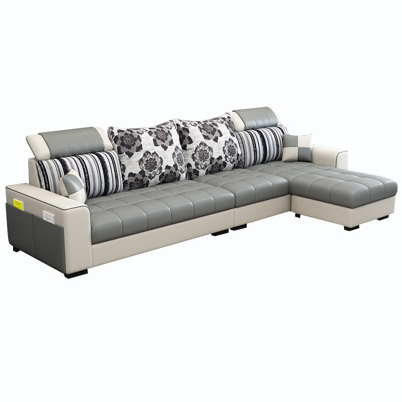 106.3"D x 57"W x 35.43"H Square Arm Sectionals, Modern High Back Sofa with Storage Gray-White Faux Leather Clearhalo 'furn' 'furn_sectionals' 'Furniture' 'furniture_sectionals' 'kitchen' 'kitchen_sectionals' 'Living Room Furniture' 'Sectionals' 4785137