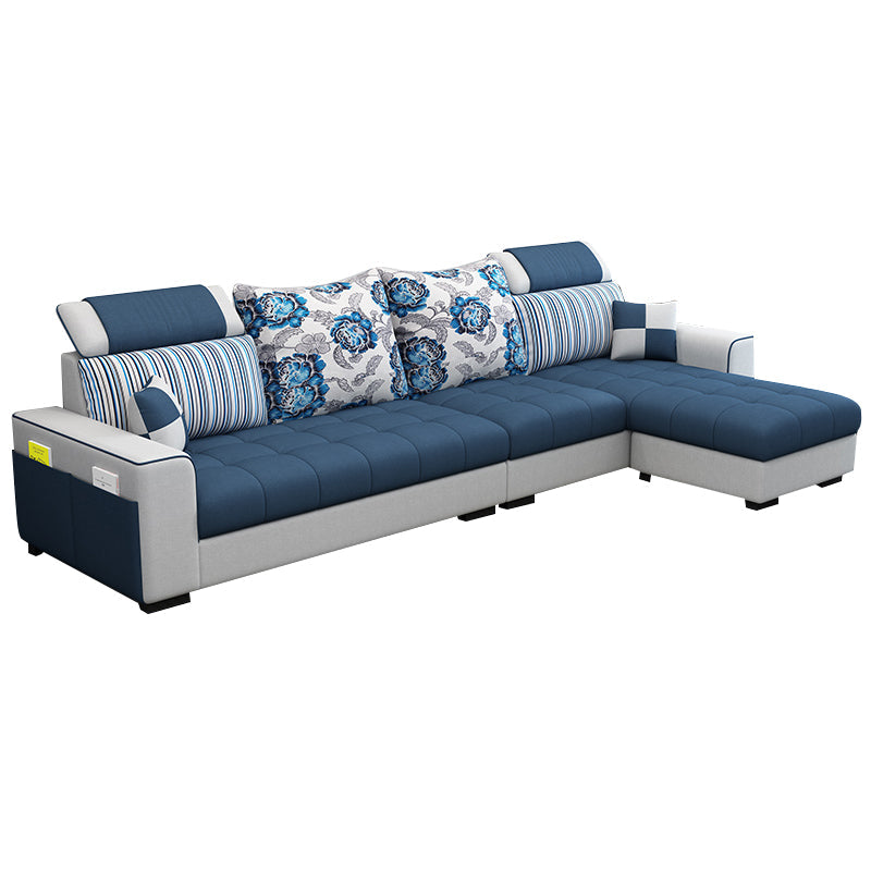 106.3"D x 57"W x 35.43"H Square Arm Sectionals, Modern High Back Sofa with Storage Dark Blue Cotton Blend Clearhalo 'furn' 'furn_sectionals' 'Furniture' 'furniture_sectionals' 'kitchen' 'kitchen_sectionals' 'Living Room Furniture' 'Sectionals' 4785140