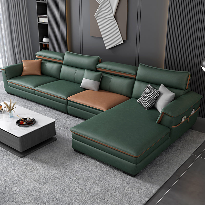 Faux Leather Pillow Top Arm Sectional with Adjustable Pillowed Back Cushions Blackish Green Clearhalo 'furn' 'furn_sectionals' 'Furniture' 'furniture_sectionals' 'kitchen' 'kitchen_sectionals' 'Living Room Furniture' 'Sectionals' 4785158