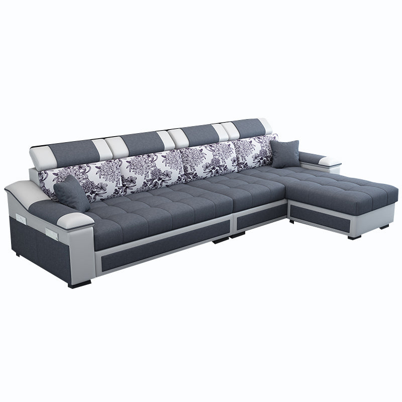 106.3"D x 57"W x 35.43"H Sloped Arm Sectionals, Modern High Back Sofa with Storage Dark Gray Cotton Blend Clearhalo 'furn' 'furn_sectionals' 'Furniture' 'furniture_sectionals' 'kitchen' 'kitchen_sectionals' 'Living Room Furniture' 'Sectionals' 4785177