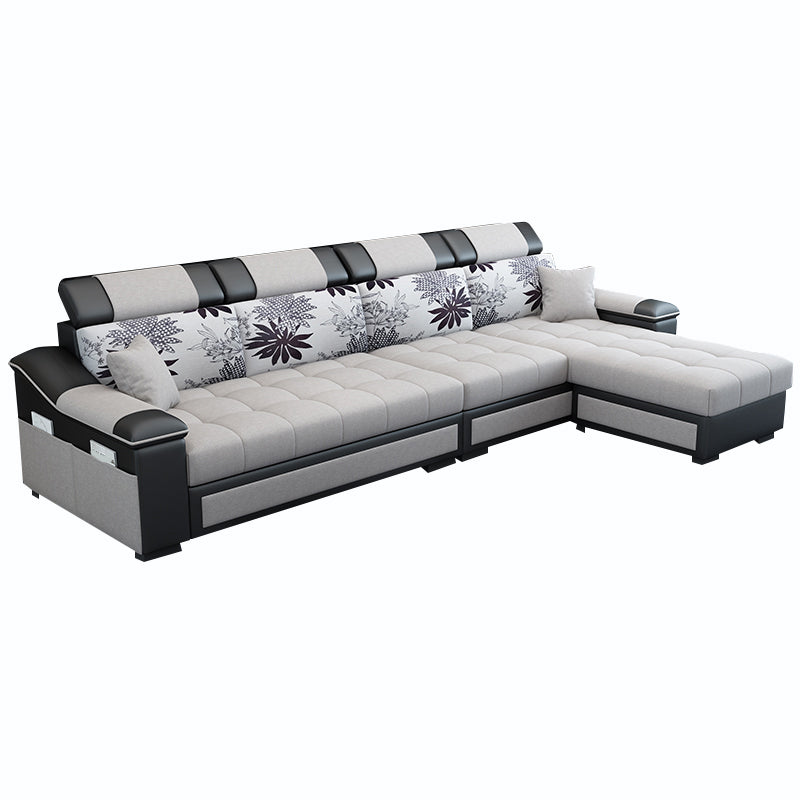 106.3"D x 57"W x 35.43"H Sloped Arm Sectionals, Modern High Back Sofa with Storage Light Gray Cotton Blend Clearhalo 'furn' 'furn_sectionals' 'Furniture' 'furniture_sectionals' 'kitchen' 'kitchen_sectionals' 'Living Room Furniture' 'Sectionals' 4785178
