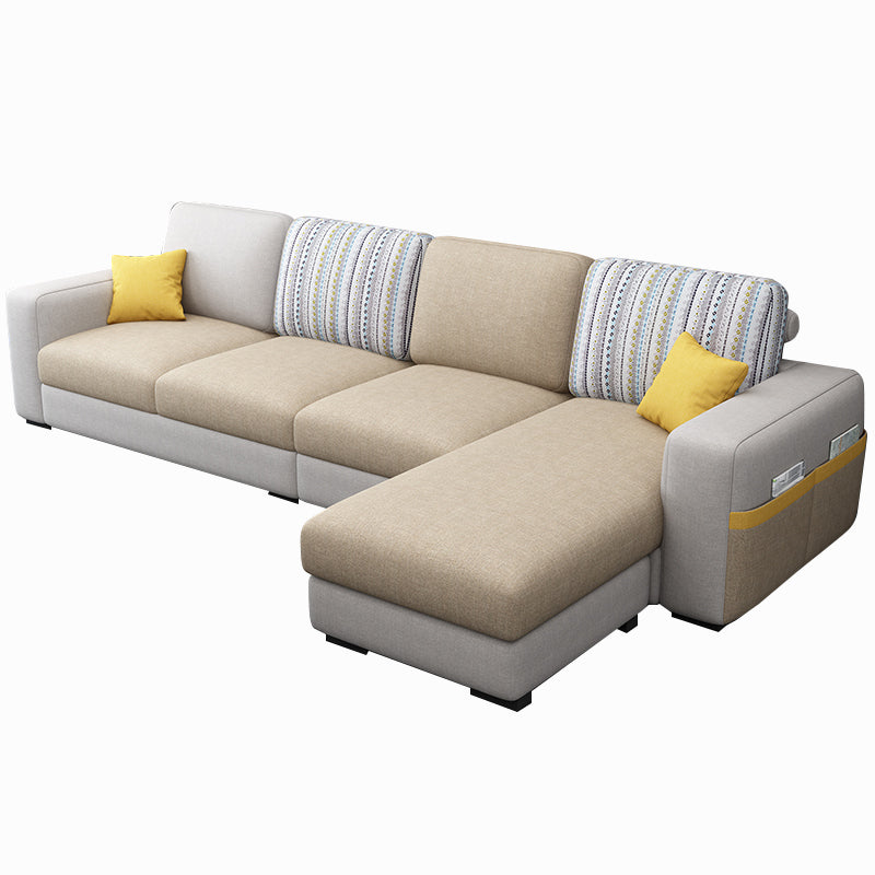 110.24"D x 59.1"W x 37.4"H Pillow Top Arm Sectionals, Modern High Back Sofa with Storage Grey Beige Cotton Blend Clearhalo 'furn' 'furn_sectionals' 'Furniture' 'furniture_sectionals' 'kitchen' 'kitchen_sectionals' 'Living Room Furniture' 'Sectionals' 4785183
