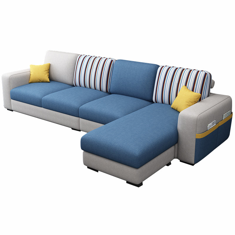 110.24"D x 59.1"W x 37.4"H Pillow Top Arm Sectionals, Modern High Back Sofa with Storage Dark Blue-White Cotton Blend Clearhalo 'furn' 'furn_sectionals' 'Furniture' 'furniture_sectionals' 'kitchen' 'kitchen_sectionals' 'Living Room Furniture' 'Sectionals' 4785184