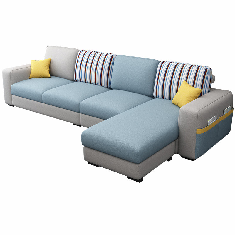 110.24"D x 59.1"W x 37.4"H Pillow Top Arm Sectionals, Modern High Back Sofa with Storage Light Blue-White Faux Leather Clearhalo 'furn' 'furn_sectionals' 'Furniture' 'furniture_sectionals' 'kitchen' 'kitchen_sectionals' 'Living Room Furniture' 'Sectionals' 4785199