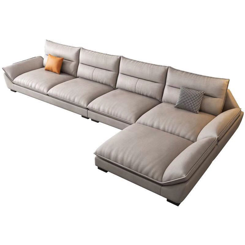 Flared Arm Beige Sectional Sofa with Chaise Pillowed Back Cushions Couch Sectional 130"L x 65"W x 35"H Sponge Clearhalo 'furn' 'furn_sectionals' 'Furniture' 'furniture_sectionals' 'kitchen' 'kitchen_sectionals' 'Living Room Furniture' 'Sectionals' 4785206