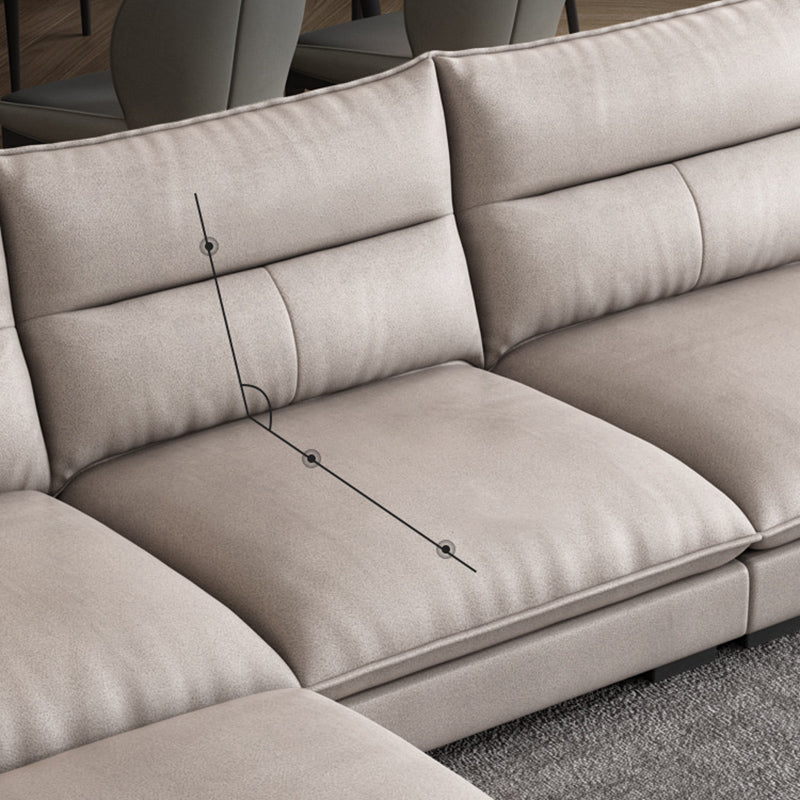 Flared Arm Beige Sectional Sofa with Chaise Pillowed Back Cushions Couch Sectional Clearhalo 'furn' 'furn_sectionals' 'Furniture' 'furniture_sectionals' 'kitchen' 'kitchen_sectionals' 'Living Room Furniture' 'Sectionals' 4785209