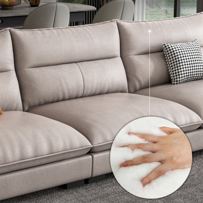 Flared Arm Beige Sectional Sofa with Chaise Pillowed Back Cushions Couch Sectional Clearhalo 'furn' 'furn_sectionals' 'Furniture' 'furniture_sectionals' 'kitchen' 'kitchen_sectionals' 'Living Room Furniture' 'Sectionals' 4785211