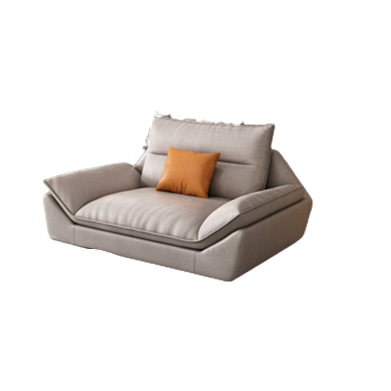Flared Arm Beige Sectional Sofa with Chaise Pillowed Back Cushions Couch Sectional 47"L x 33.5"W x 35"H Clearhalo 'furn' 'furn_sectionals' 'Furniture' 'furniture_sectionals' 'kitchen' 'kitchen_sectionals' 'Living Room Furniture' 'Sectionals' 4785217
