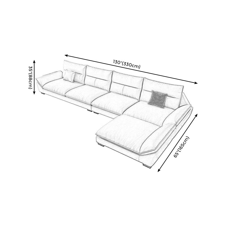 Flared Arm Beige Sectional Sofa with Chaise Pillowed Back Cushions Couch Sectional Clearhalo 'furn' 'furn_sectionals' 'Furniture' 'furniture_sectionals' 'kitchen' 'kitchen_sectionals' 'Living Room Furniture' 'Sectionals' 4785220