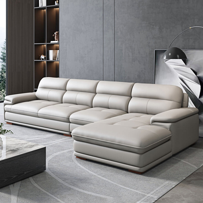 Beige Contemporary Sofa/Sectional with Genuine Leather and Leather 142"L x 67"W x 35"H Leather Clearhalo 'furn' 'furn_sectionals' 'Furniture' 'furniture_sectionals' 'kitchen' 'kitchen_sectionals' 'Living Room Furniture' 'Sectionals' 4785223