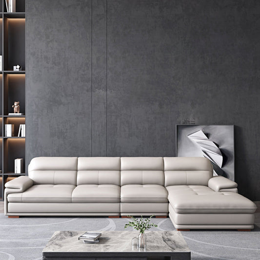 Beige Contemporary Sofa/Sectional with Genuine Leather and Leather Clearhalo 'furn' 'furn_sectionals' 'Furniture' 'furniture_sectionals' 'kitchen' 'kitchen_sectionals' 'Living Room Furniture' 'Sectionals' 4785224