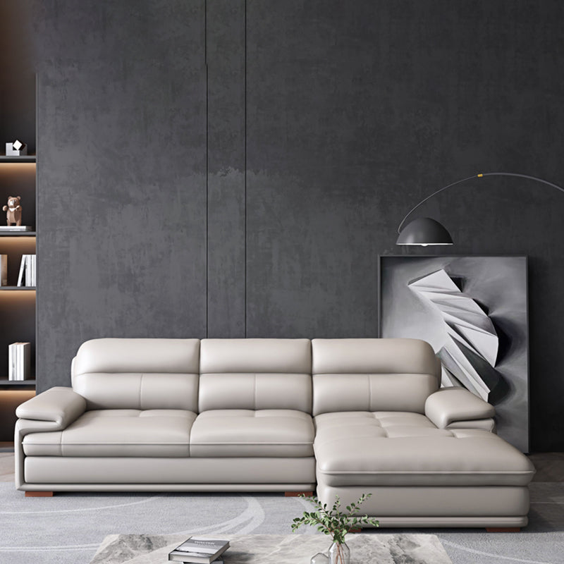 Beige Contemporary Sofa/Sectional with Genuine Leather and Leather 112"L x 67"W x 35"H Leather Clearhalo 'furn' 'furn_sectionals' 'Furniture' 'furniture_sectionals' 'kitchen' 'kitchen_sectionals' 'Living Room Furniture' 'Sectionals' 4785225