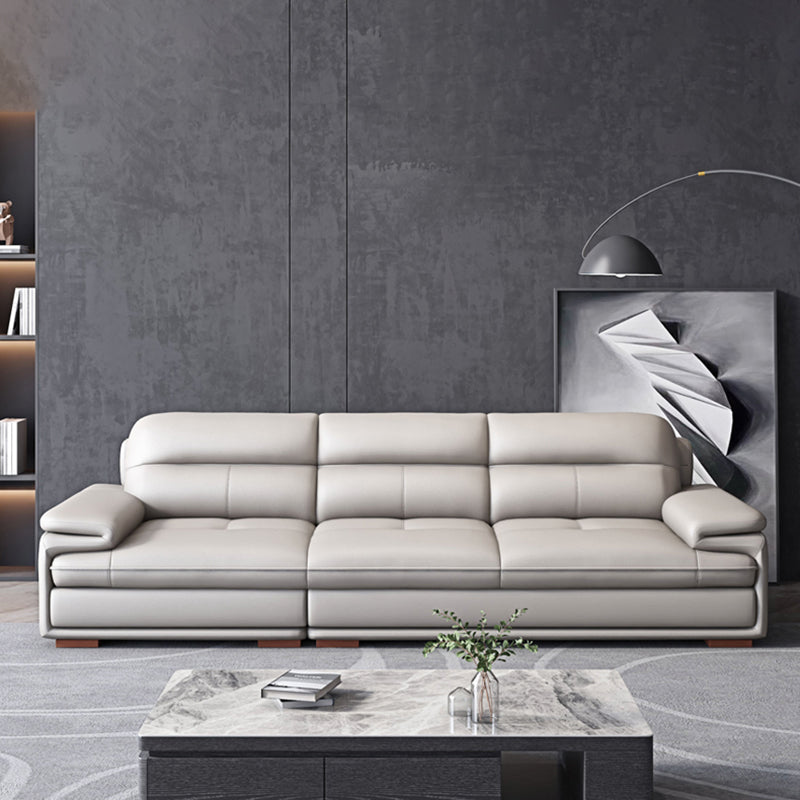 Beige Contemporary Sofa/Sectional with Genuine Leather and Leather 112"L x 39"W x 35"H Leather Clearhalo 'furn' 'furn_sectionals' 'Furniture' 'furniture_sectionals' 'kitchen' 'kitchen_sectionals' 'Living Room Furniture' 'Sectionals' 4785226