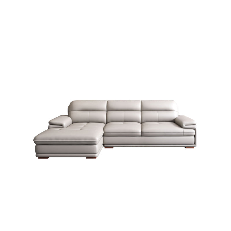 Beige Contemporary Sofa/Sectional with Genuine Leather and Leather 112"L x 67"W x 35"H Genuine Leather Clearhalo 'furn' 'furn_sectionals' 'Furniture' 'furniture_sectionals' 'kitchen' 'kitchen_sectionals' 'Living Room Furniture' 'Sectionals' 4785227
