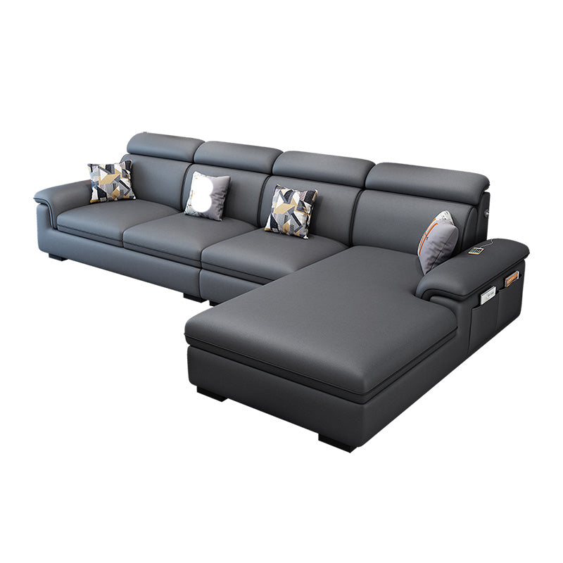 125.98"D x 70.87"W x 35.43"H Pillow Top Arm Sectionals, Modern High Back Sofa with Storage Dark Gray Faux Leather Clearhalo 'furn' 'furn_sectionals' 'Furniture' 'furniture_sectionals' 'kitchen' 'kitchen_sectionals' 'Living Room Furniture' 'Sectionals' 4785239
