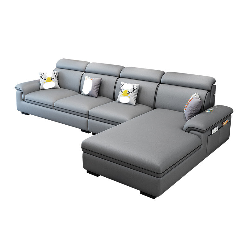 125.98"D x 70.87"W x 35.43"H Pillow Top Arm Sectionals, Modern High Back Sofa with Storage Light Gray Faux Leather Clearhalo 'furn' 'furn_sectionals' 'Furniture' 'furniture_sectionals' 'kitchen' 'kitchen_sectionals' 'Living Room Furniture' 'Sectionals' 4785253