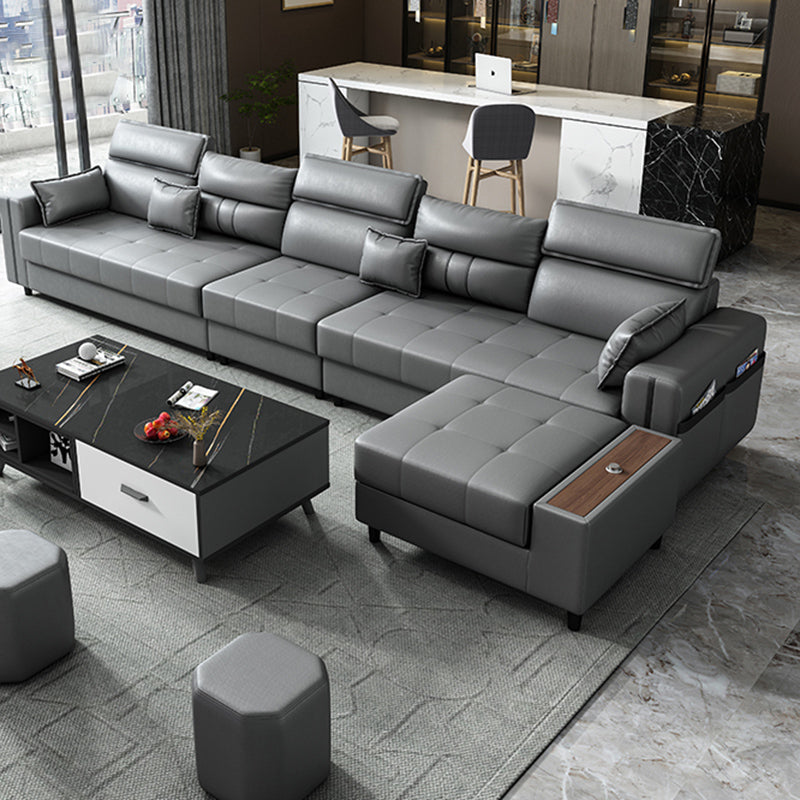 Square Arm Grey Cushion Back Contemporary Storage Adjustable Living Room Sofa Clearhalo 'Furniture' 'furniture_sectionals' 'kitchen' 'kitchen_sectionals' 'Living Room Furniture' 'Sectionals' 4785258