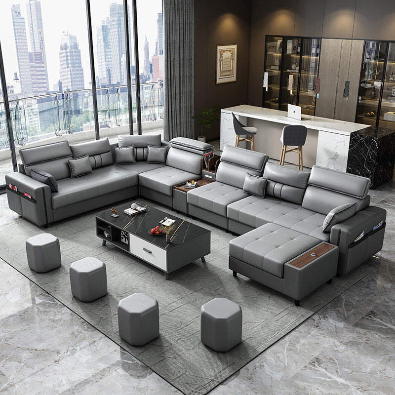 Square Arm Grey Cushion Back Contemporary Storage Adjustable Living Room Sofa Clearhalo 'Furniture' 'furniture_sectionals' 'kitchen' 'kitchen_sectionals' 'Living Room Furniture' 'Sectionals' 4785259