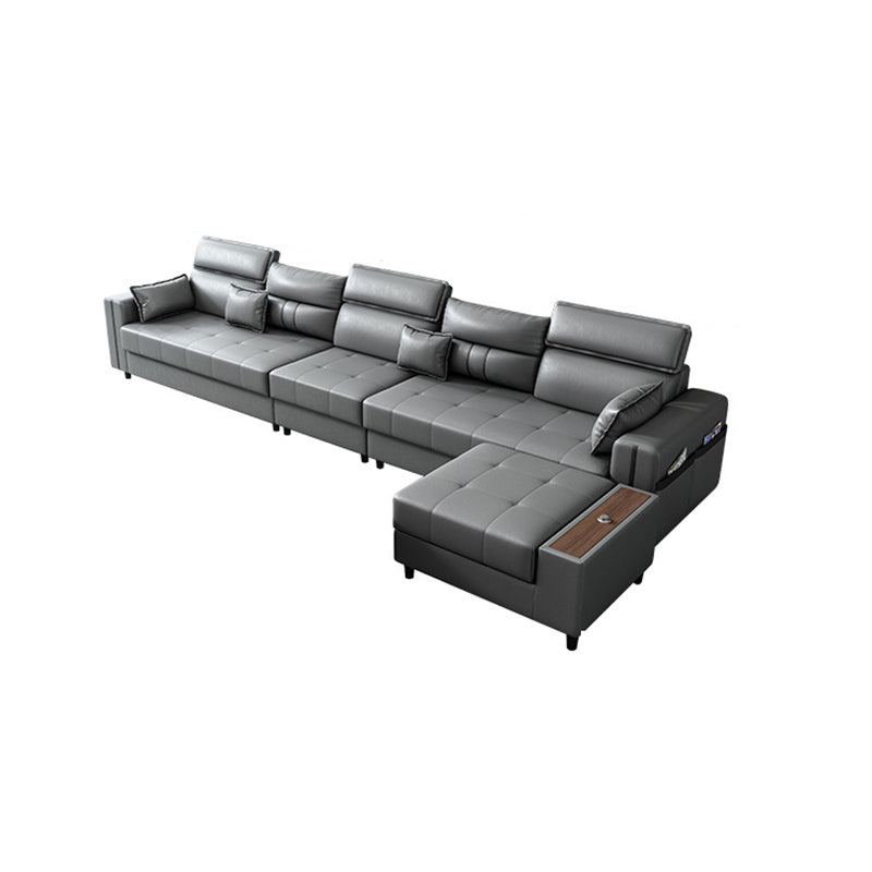 Square Arm Grey Cushion Back Contemporary Storage Adjustable Living Room Sofa 37''H x 135''L x 63''W Clearhalo 'Furniture' 'furniture_sectionals' 'kitchen' 'kitchen_sectionals' 'Living Room Furniture' 'Sectionals' 4785261
