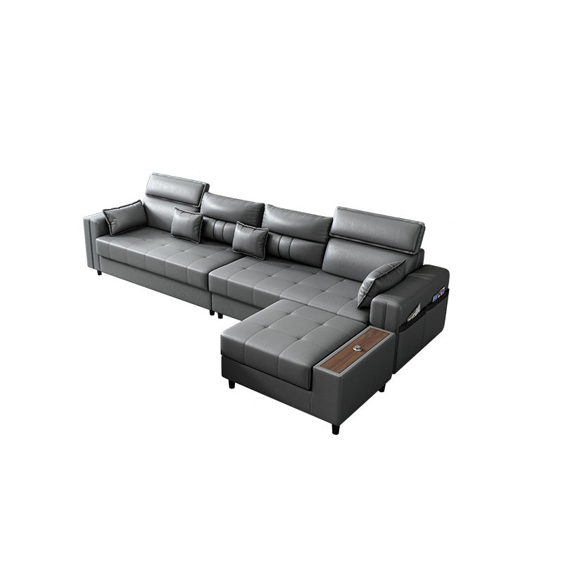 Square Arm Grey Cushion Back Contemporary Storage Adjustable Living Room Sofa 37''H x 111''L x 63''W Clearhalo 'Furniture' 'furniture_sectionals' 'kitchen' 'kitchen_sectionals' 'Living Room Furniture' 'Sectionals' 4785262