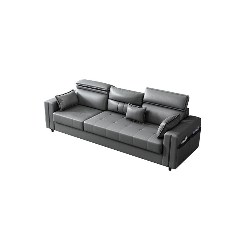 Square Arm Grey Cushion Back Contemporary Storage Adjustable Living Room Sofa 37''H x 87''L x 35''W Clearhalo 'Furniture' 'furniture_sectionals' 'kitchen' 'kitchen_sectionals' 'Living Room Furniture' 'Sectionals' 4785264