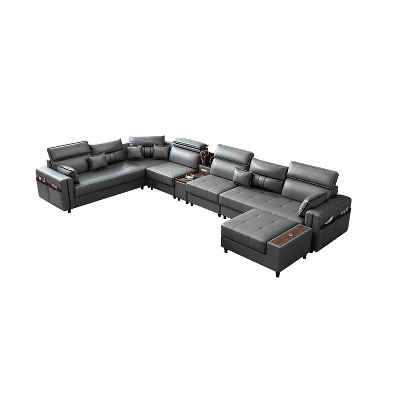 Square Arm Grey Cushion Back Contemporary Storage Adjustable Living Room Sofa 37''H x 138''L x 63''W Clearhalo 'Furniture' 'furniture_sectionals' 'kitchen' 'kitchen_sectionals' 'Living Room Furniture' 'Sectionals' 4785265