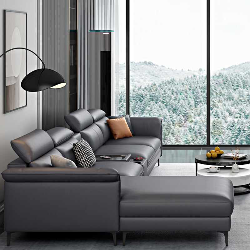Dark Gray Modern Pillow Top Arm Sectional with Removable Cushions for Living Room Clearhalo 'furn' 'furn_sectionals' 'Furniture' 'furniture_sectionals' 'kitchen' 'kitchen_sectionals' 'Living Room Furniture' 'Sectionals' 4785334