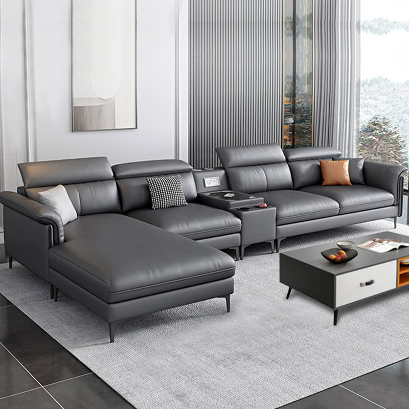 Dark Gray Modern Pillow Top Arm Sectional with Removable Cushions for Living Room Clearhalo 'furn' 'furn_sectionals' 'Furniture' 'furniture_sectionals' 'kitchen' 'kitchen_sectionals' 'Living Room Furniture' 'Sectionals' 4785336