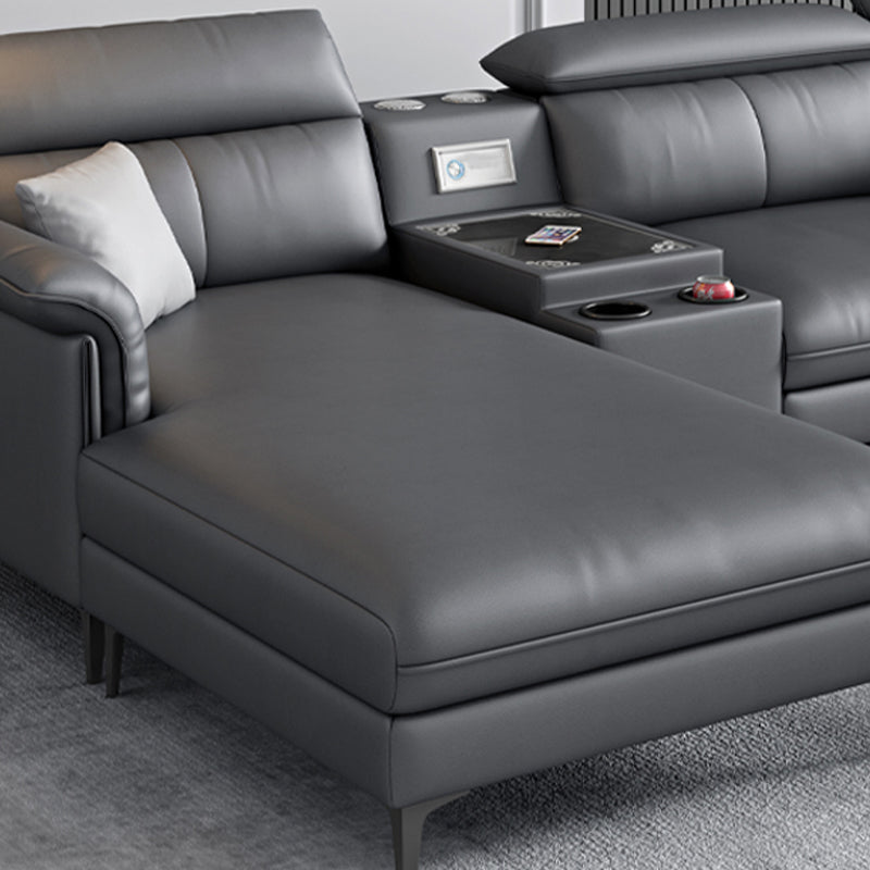 Dark Gray Modern Pillow Top Arm Sectional with Removable Cushions for Living Room Clearhalo 'furn' 'furn_sectionals' 'Furniture' 'furniture_sectionals' 'kitchen' 'kitchen_sectionals' 'Living Room Furniture' 'Sectionals' 4785340