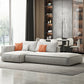 Simple Light-grey Sofa/Sectional with Faux Leather and Pillowed Back Cushions Clearhalo 'furn' 'furn_sectionals' 'Furniture' 'furniture_sectionals' 'kitchen' 'kitchen_sectionals' 'Living Room Furniture' 'Sectionals' 4785366