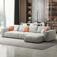 Simple Light-grey Sofa/Sectional with Faux Leather and Pillowed Back Cushions 138"L x 51"W x 26"H Clearhalo 'furn' 'furn_sectionals' 'Furniture' 'furniture_sectionals' 'kitchen' 'kitchen_sectionals' 'Living Room Furniture' 'Sectionals' 4785367