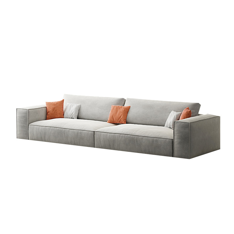 Simple Light-grey Sofa/Sectional with Faux Leather and Pillowed Back Cushions 83"L x 37"W x 26"H Clearhalo 'furn' 'furn_sectionals' 'Furniture' 'furniture_sectionals' 'kitchen' 'kitchen_sectionals' 'Living Room Furniture' 'Sectionals' 4785370