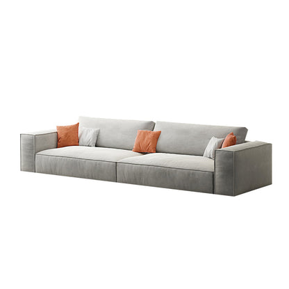 Simple Light-grey Sofa/Sectional with Faux Leather and Pillowed Back Cushions 83"L x 37"W x 26"H Clearhalo 'furn' 'furn_sectionals' 'Furniture' 'furniture_sectionals' 'kitchen' 'kitchen_sectionals' 'Living Room Furniture' 'Sectionals' 4785370