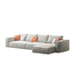 Simple Light-grey Sofa/Sectional with Faux Leather and Pillowed Back Cushions 138"L x 63"W x 26"H Clearhalo 'furn' 'furn_sectionals' 'Furniture' 'furniture_sectionals' 'kitchen' 'kitchen_sectionals' 'Living Room Furniture' 'Sectionals' 4785372