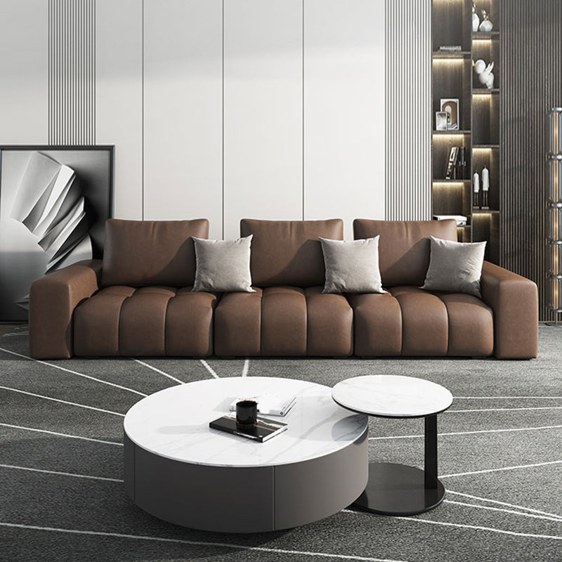 American Traditional Faux Square Arm Sectionals 37.4"High Leather Cushions Sofa,Dark Brown Clearhalo 'furn' 'furn_sectionals' 'Furniture' 'furniture_sectionals' 'kitchen' 'kitchen_sectionals' 'Living Room Furniture' 'Sectionals' 4785388