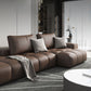 American Traditional Faux Square Arm Sectionals 37.4"High Leather Cushions Sofa,Dark Brown Clearhalo 'furn' 'furn_sectionals' 'Furniture' 'furniture_sectionals' 'kitchen' 'kitchen_sectionals' 'Living Room Furniture' 'Sectionals' 4785389