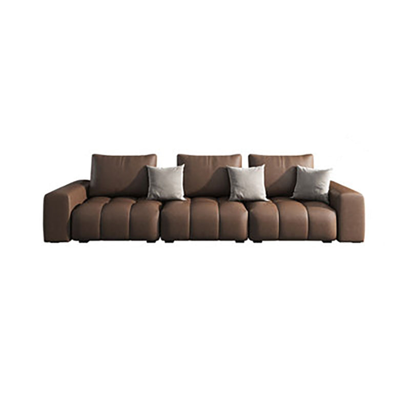 American Traditional Faux Square Arm Sectionals 37.4"High Leather Cushions Sofa,Dark Brown 106"L x 39"W x 37"H Symmetrical Clearhalo 'furn' 'furn_sectionals' 'Furniture' 'furniture_sectionals' 'kitchen' 'kitchen_sectionals' 'Living Room Furniture' 'Sectionals' 4785391