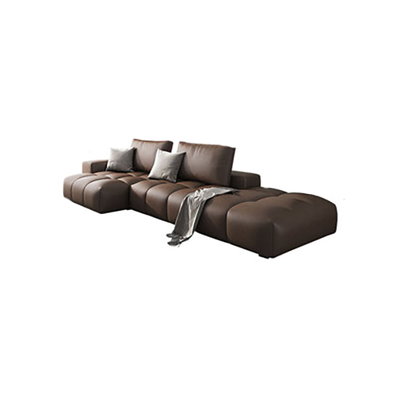 American Traditional Faux Square Arm Sectionals 37.4"High Leather Cushions Sofa,Dark Brown 106"L x 52"W x 37"H Left Clearhalo 'furn' 'furn_sectionals' 'Furniture' 'furniture_sectionals' 'kitchen' 'kitchen_sectionals' 'Living Room Furniture' 'Sectionals' 4785392