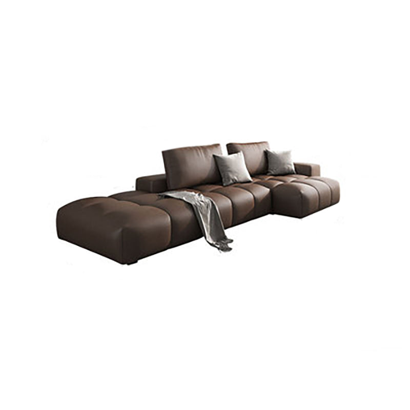 American Traditional Faux Square Arm Sectionals 37.4"High Leather Cushions Sofa,Dark Brown 106"L x 52"W x 37"H Right Sponge Clearhalo 'furn' 'furn_sectionals' 'Furniture' 'furniture_sectionals' 'kitchen' 'kitchen_sectionals' 'Living Room Furniture' 'Sectionals' 4785393