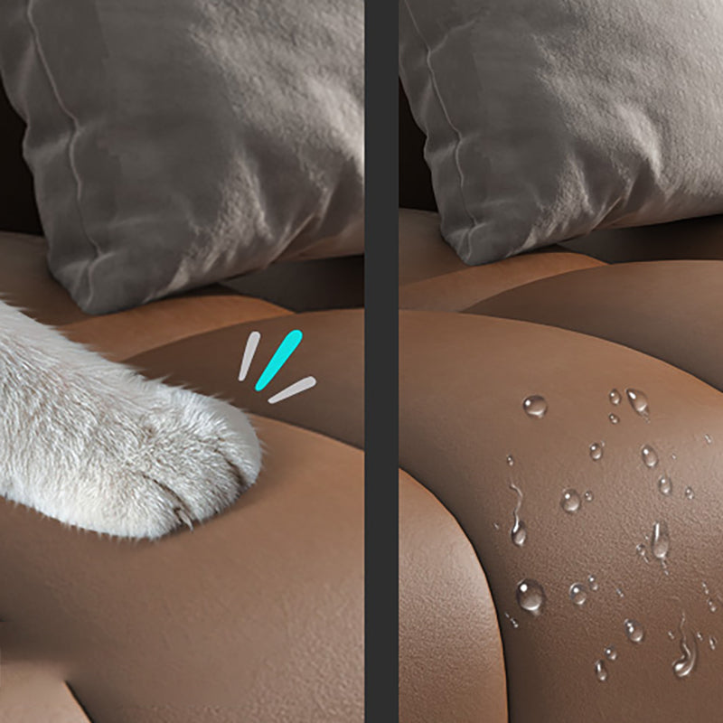 American Traditional Faux Square Arm Sectionals 37.4"High Leather Cushions Sofa,Dark Brown Clearhalo 'furn' 'furn_sectionals' 'Furniture' 'furniture_sectionals' 'kitchen' 'kitchen_sectionals' 'Living Room Furniture' 'Sectionals' 4785395