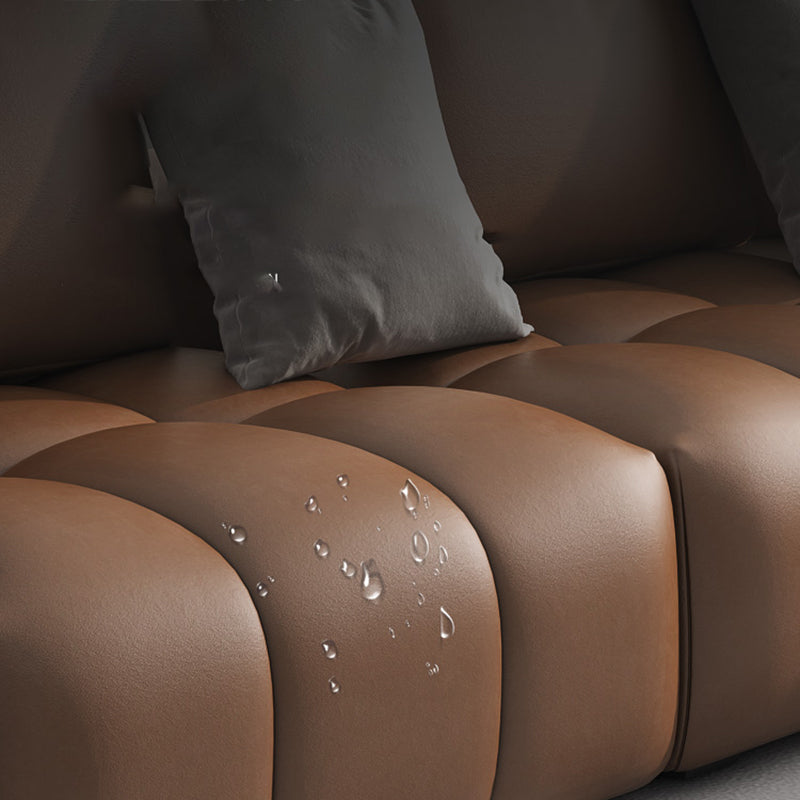 American Traditional Faux Square Arm Sectionals 37.4"High Leather Cushions Sofa,Dark Brown Clearhalo 'furn' 'furn_sectionals' 'Furniture' 'furniture_sectionals' 'kitchen' 'kitchen_sectionals' 'Living Room Furniture' 'Sectionals' 4785396