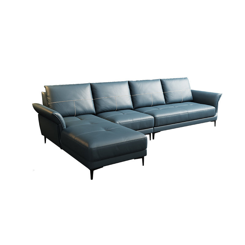 Azure Cushion Back Modern Living Room L-Shape Stationary Sofa & Chaise 130"L x 66"W x 35"H Faux Leather Clearhalo 'furn' 'furn_sectionals' 'Furniture' 'furniture_sectionals' 'kitchen' 'kitchen_sectionals' 'Living Room Furniture' 'Sectionals' 4785405