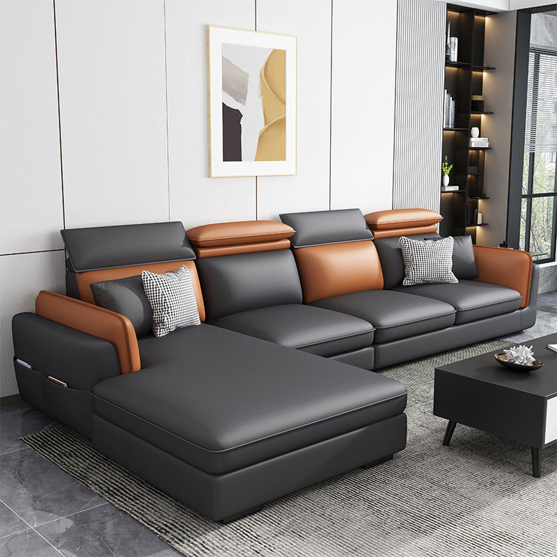 Faux Leather Square Arm Sofa/Sectional with Pillowed Back Cushions, Stain Resistan 126"L x 71"W x 36"H Clearhalo 'furn' 'furn_sectionals' 'Furniture' 'furniture_sectionals' 'kitchen' 'kitchen_sectionals' 'Living Room Furniture' 'Sectionals' 4785426