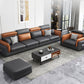 Faux Leather Square Arm Sofa/Sectional with Pillowed Back Cushions, Stain Resistan Clearhalo 'furn' 'furn_sectionals' 'Furniture' 'furniture_sectionals' 'kitchen' 'kitchen_sectionals' 'Living Room Furniture' 'Sectionals' 4785428