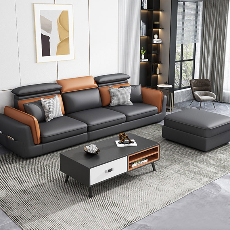 Faux Leather Square Arm Sofa/Sectional with Pillowed Back Cushions, Stain Resistan 98"L x 35"W x 36"H Clearhalo 'furn' 'furn_sectionals' 'Furniture' 'furniture_sectionals' 'kitchen' 'kitchen_sectionals' 'Living Room Furniture' 'Sectionals' 4785429