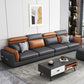 Faux Leather Square Arm Sofa/Sectional with Pillowed Back Cushions, Stain Resistan 126"L x 35"W x 36"H Clearhalo 'furn' 'furn_sectionals' 'Furniture' 'furniture_sectionals' 'kitchen' 'kitchen_sectionals' 'Living Room Furniture' 'Sectionals' 4785430