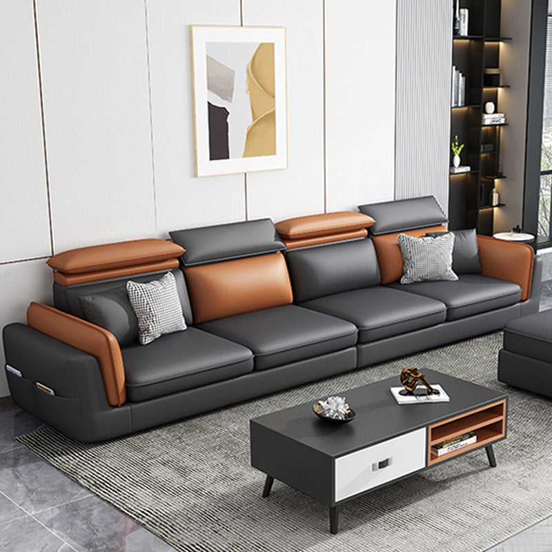 Faux Leather Square Arm Sofa/Sectional with Pillowed Back Cushions, Stain Resistan 126"L x 35"W x 36"H Clearhalo 'furn' 'furn_sectionals' 'Furniture' 'furniture_sectionals' 'kitchen' 'kitchen_sectionals' 'Living Room Furniture' 'Sectionals' 4785430