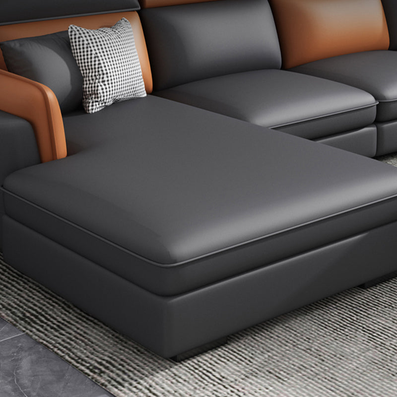 Faux Leather Square Arm Sofa/Sectional with Pillowed Back Cushions, Stain Resistan Clearhalo 'furn' 'furn_sectionals' 'Furniture' 'furniture_sectionals' 'kitchen' 'kitchen_sectionals' 'Living Room Furniture' 'Sectionals' 4785433